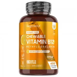 1 burk av WeightWorlds Vitamin B12 Tuggtabletter som är stödjer nervsystemets normala funktion