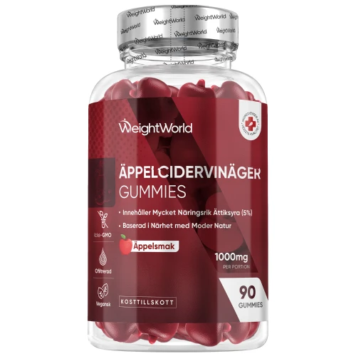 Äppelcidervinäger Gummies, 1000 mg 90 st - För mättnad och viktminskning - WeightWorld