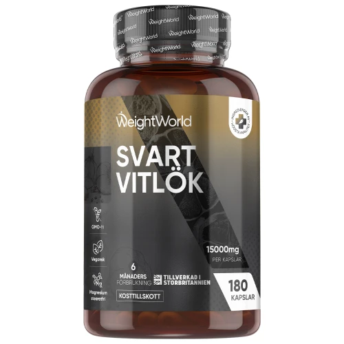 Svart vitlök 15000 mg, 180 kapslar - För blodsocker och kolesterol - gjord av fermenterad vitlök
