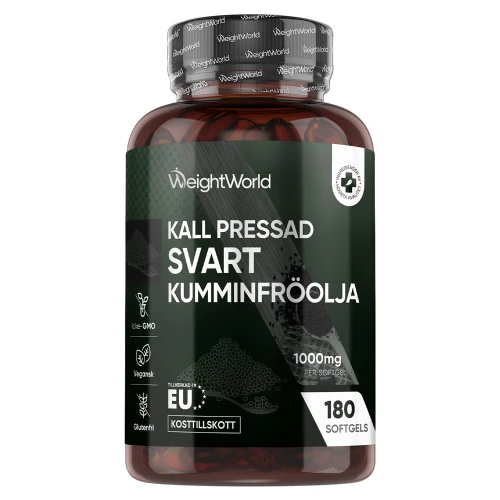 Kallpressad Svartkumminolja 1000 mg, 180 kapslar - Med omega 3, 6 & 9