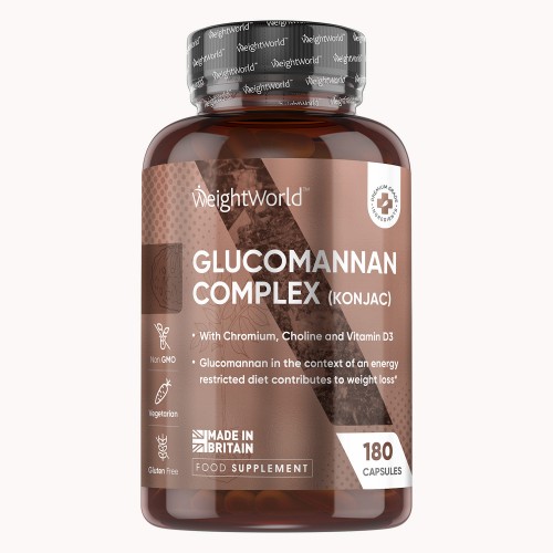 Glucomannan 3000 mg, 180 kapslar - 30 dagars rengöring med kostfiber - Med konjakrot, vitamin B3, D3 och krom