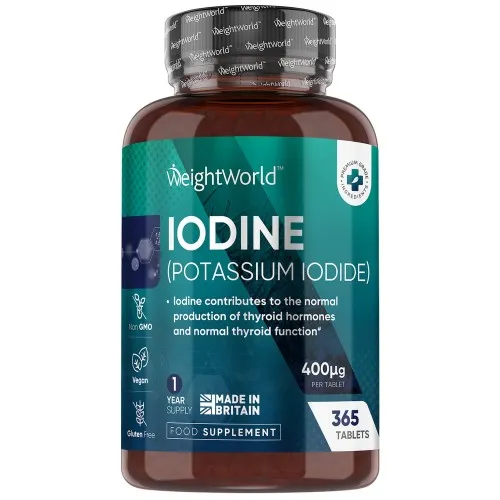 Jod tillskott - 400 mcg 365 tabletter - Naturliga kaliumjodid tabletter - Vegan - Weightworld