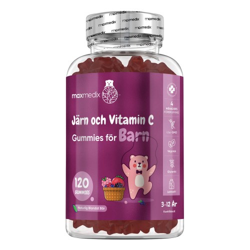 Järn och vitamin C vingummin för barn, 120 vingummi vitaminer för barn - Barnvitaminer med bärsmak