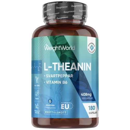 L-Theanine Aminosyra 400mg, 180 Kapslar - Kosttillskott för hjärna, fokus och sömn - Vegansk