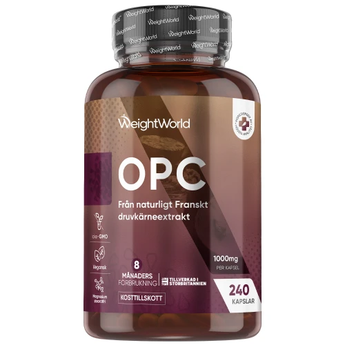 Druvkärneextrakt (OPC) 240 kapslar, 1000 mg - Kosttillskott rikt på antioxidanter