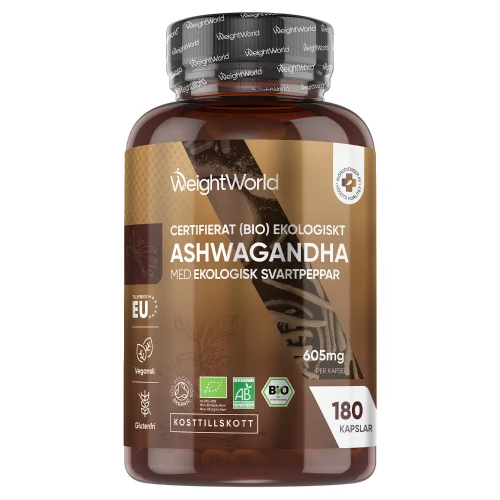 Ashwagandha Eko 180 kapslar, 600 mg - Förstärk ditt immunförsvar, energi & blodsocker - Vegansk