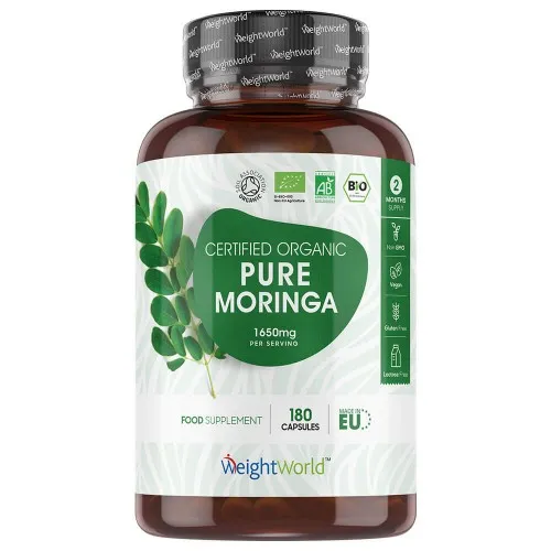 Ekologisk Moringa 1650 mg, 180 kapslar - Moringa-tillskott för blodsocker, blodtryck och kolesterol