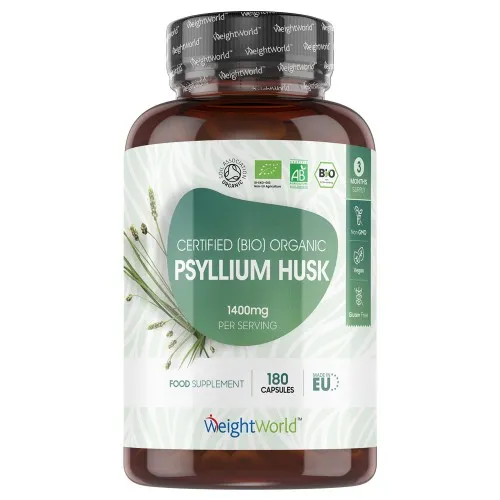Psyllium Husk 1400 mg, 180 kapslar - Kostfiber för matsmältning med psylliumfröskal kapslar
