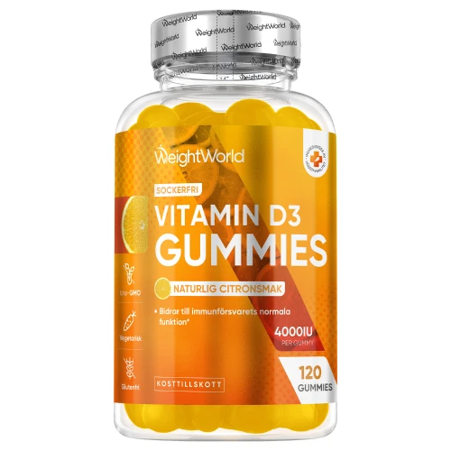D3-Vitamin Gummies 120 st, 4000IE - För skelett, immunförsvar & muskler med citronsmak