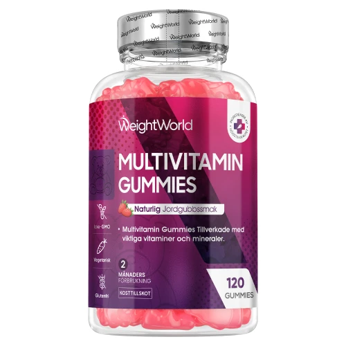 Multivitamins Gummies, 120 tyggbara gummies - Jordgubbssmak - Punch av 14 Vitaminer & Mineraler