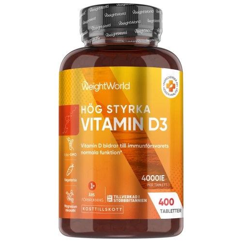 Vitamin D3 400 st, 100 mcg (4000IU) - Över 1 års konsumtion av D-vitamintillskott för immunförsvar, skelett och muskler