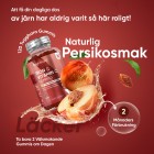 En bild på en burk av WeightWorlds Järn gummies samt en frukt som visar smaken av produkten. 