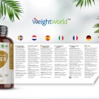 Visar en halv burk av WeightWorlds Ingefära kapslar från WeightWorld och alla språk man kan läsa på etiketten