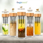 Bilden visar 5 olika termosflaskor och de olika sätt som den kan användas med varma och kalla drycker