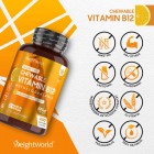 Visar en burk av Vitamin B12 Tuggtabletter och vilka allergier som produkten innehåller. 