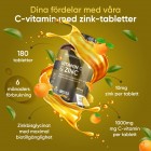 Bilden visar en burk med WeightWorlds Vitamin C Zinktabletter 1000 mg omsvept med apelsiner och apelsinsaft